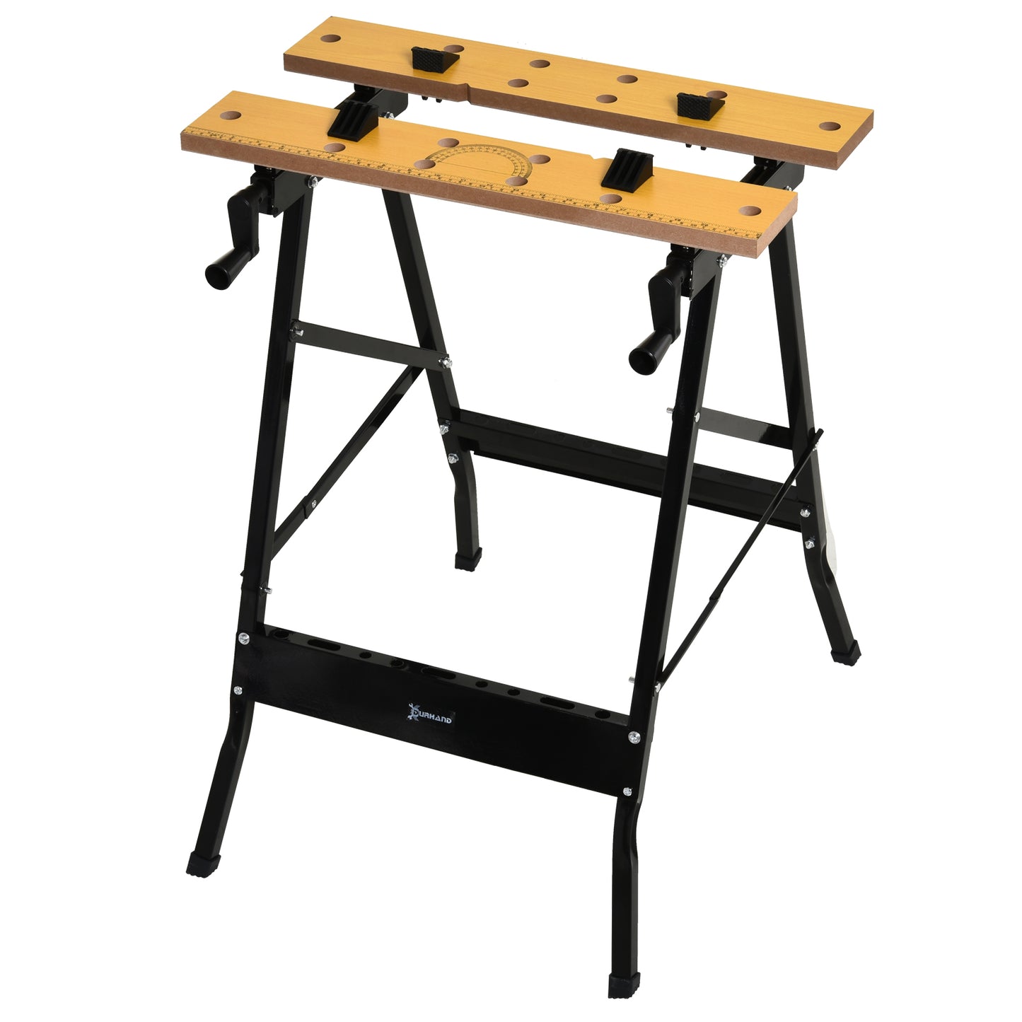 Foldable Work Bench w/ 4 Adjustable Clamps, Carpenter Saw Table, MDF Surface, Steel Frame, Portable Work Bench 100kg/220lbs Capacity, Black