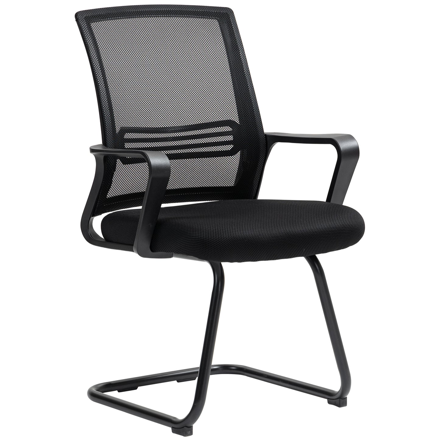 Ergonomic Desk Chair No Wheels, Padded Mesh Office Reception Chair with Sled Base, Black