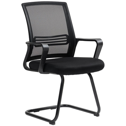 Ergonomic Desk Chair No Wheels, Padded Mesh Office Reception Chair with Sled Base, Black
