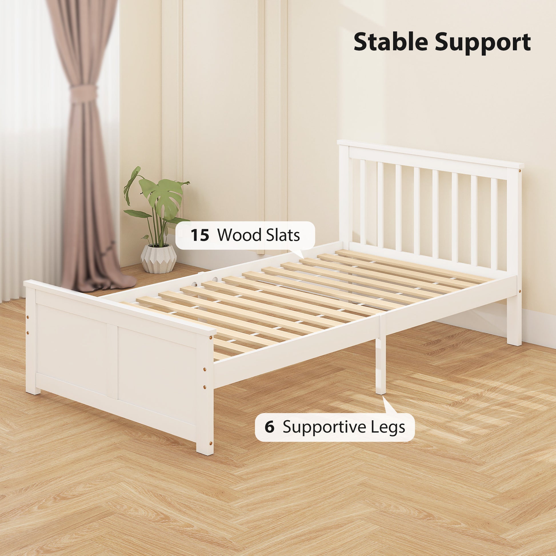 Pine Twin Bed Frame, Wood Storage Bed Frame with Drawers, Wood Slat Support, No Box Spring Needed, Easy Assembly, White