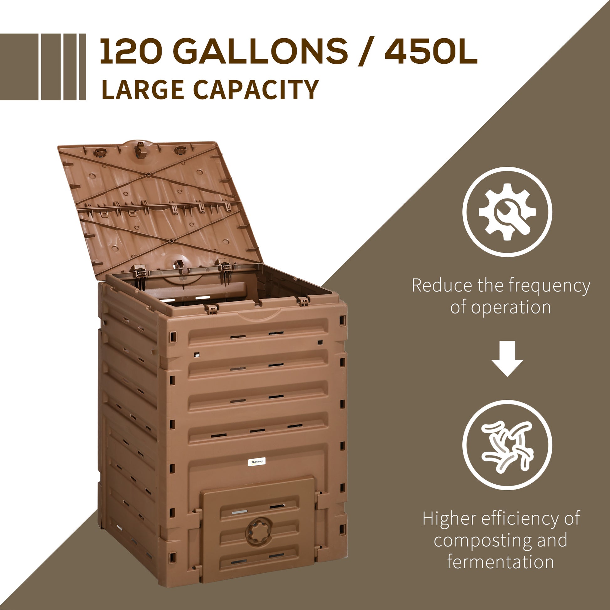 Compost Bin, Garden Composter with 80 Vents and 2 Sliding Doors, 120 Gallon (450L), Black