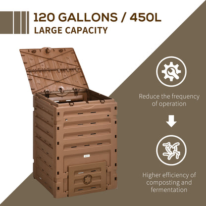Compost Bin, Garden Composter with 80 Vents and 2 Sliding Doors, 120 Gallon (450L), Black