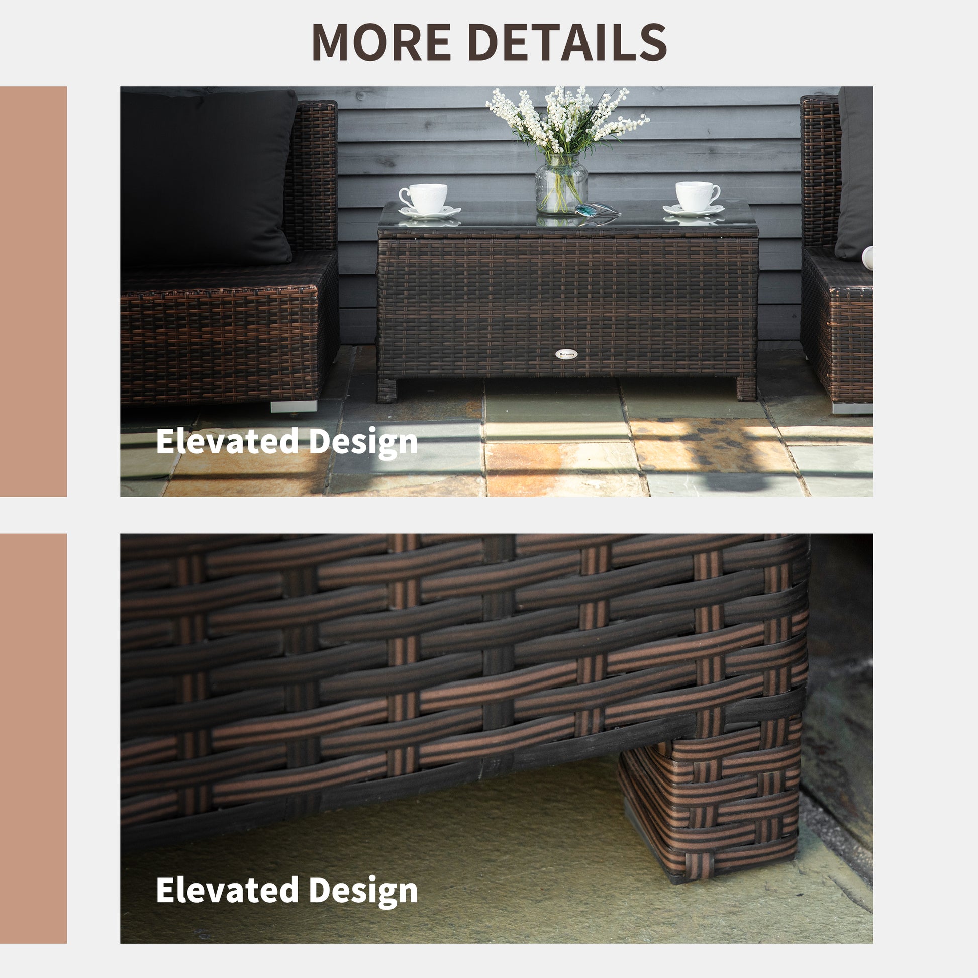 Rattan Wicker Coffee Table with Glass Top Outdoor Garden Patio Furniture Brown Tempered