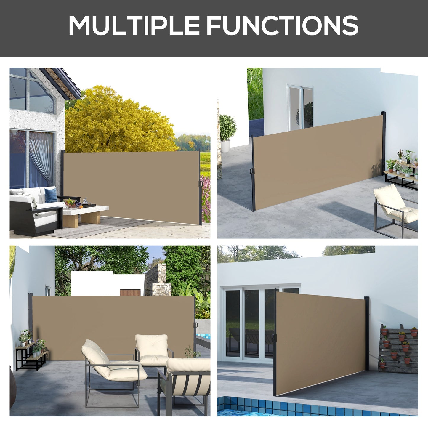 13' x 5' Retractable Side Awning, Outdoor Privacy Screen for Garden, Hot Tub, Balcony, Terrace, Pool, Khaki