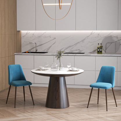 Upholstered Dining Chairs Set of 4, Velvet Accent Chair with Back and Wood-grain Steel Leg for Kitchen, Blue