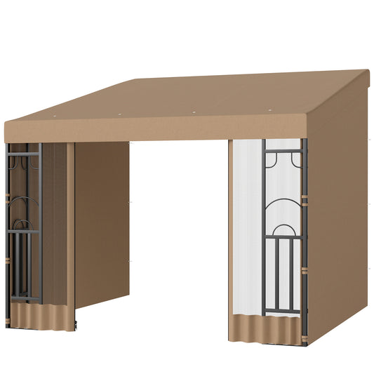10' x 10' Wall Pergola, Outdoor Gazebo with 2 Curtains and 2 Nettings, UV Resistant, for Patio, Deck, Khaki