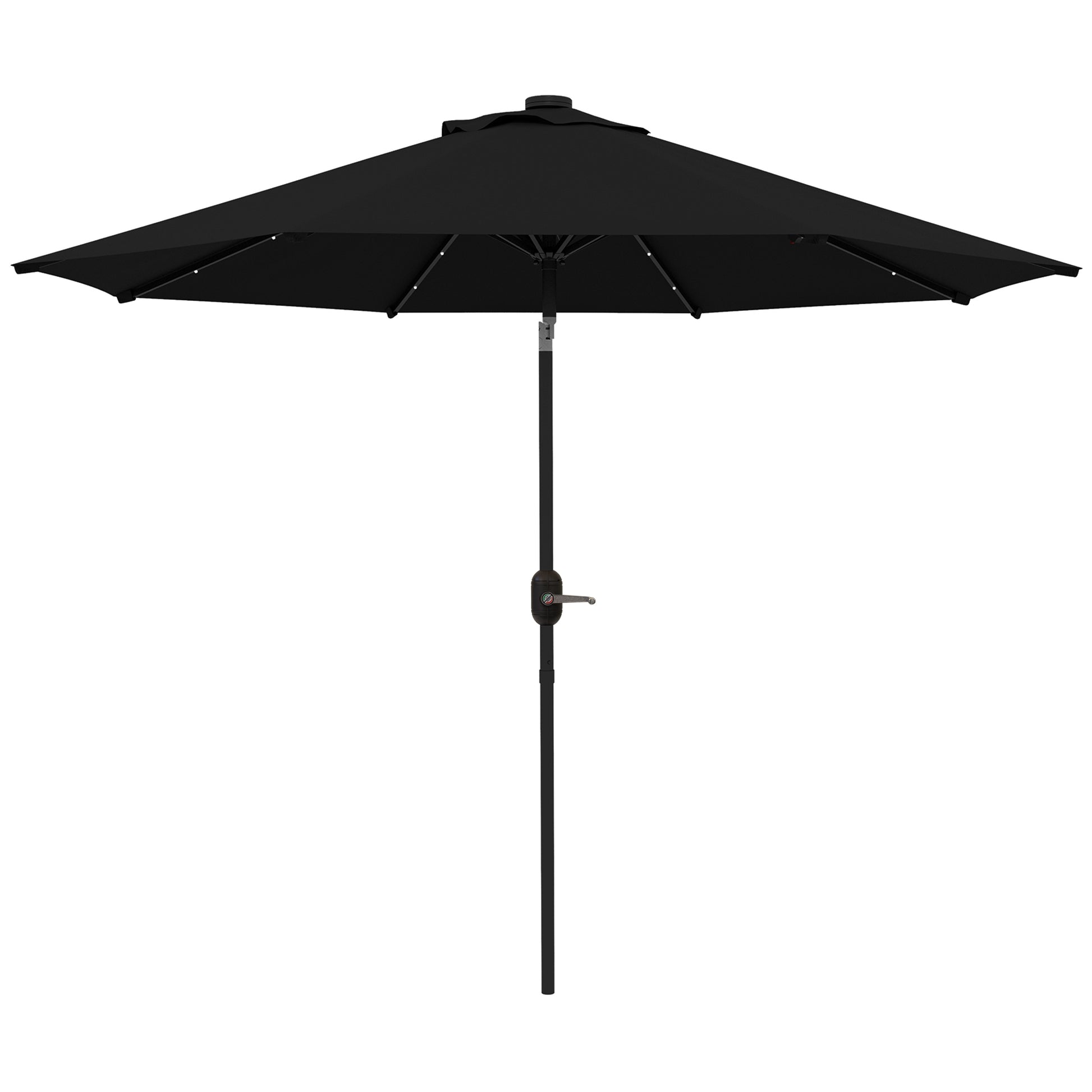 9ft Solar Patio Umbrella Outdoor Sunshade 24 LED Lights Tilt Canopy Black