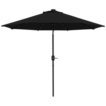 9ft Solar Patio Umbrella Outdoor Sunshade 24 LED Lights Tilt Canopy Black