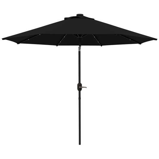 9ft Solar Patio Umbrella Outdoor Sunshade 24 LED Lights Tilt Canopy Black