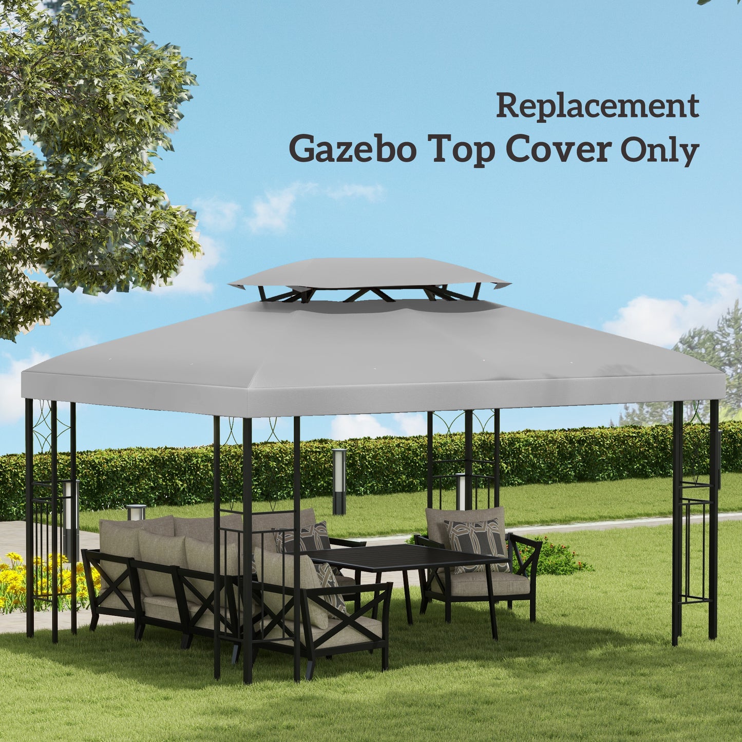 13' x 10' Gazebo Replacement Canopy 2 Tier Top UV Cover Pavilion Garden Patio Outdoor, Light Grey (TOP ONLY)