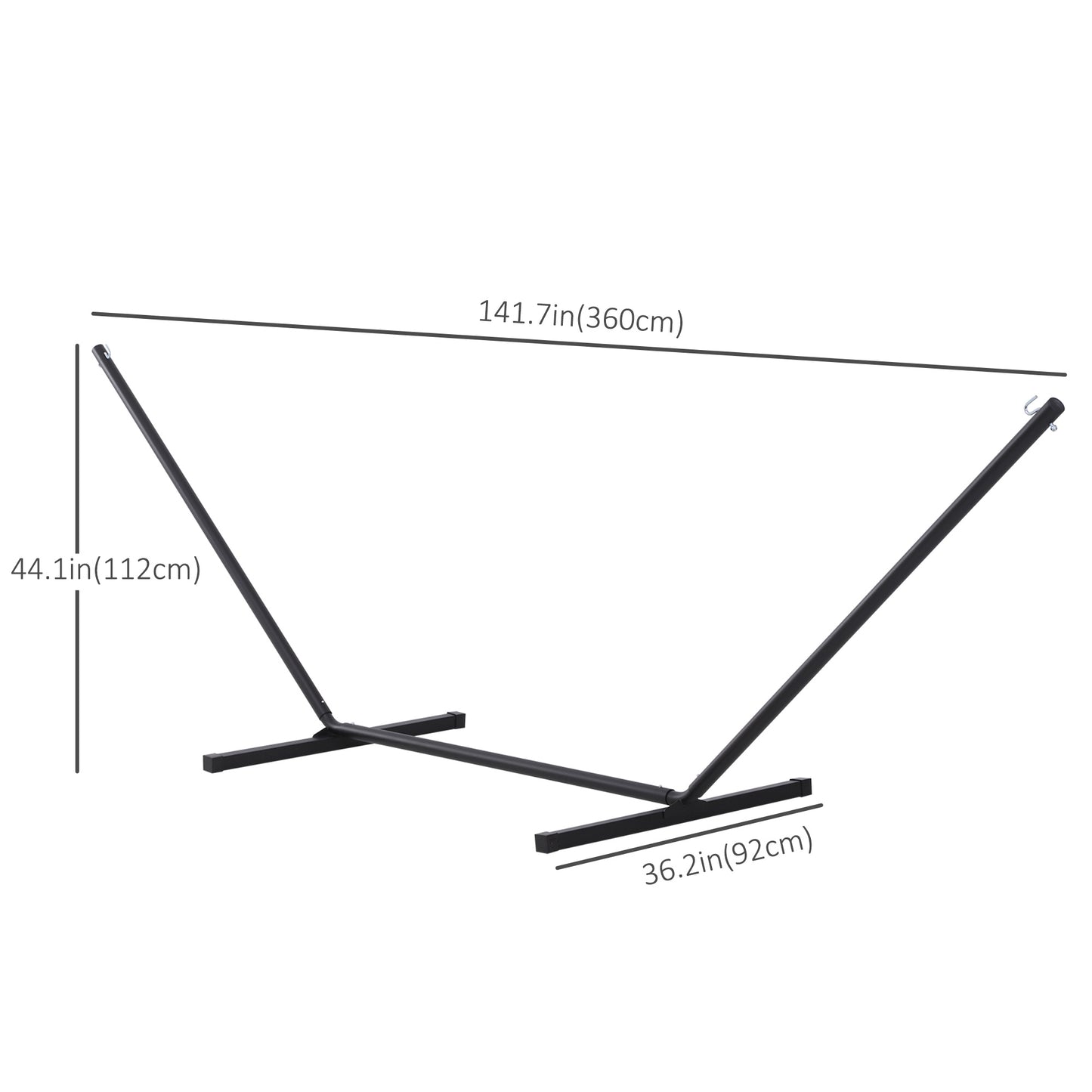11.8'L Hammock Stand Extra Long Heavy Duty Straight Pole Day Bed Swing Metal Frame Simple Set Up Garden Outdoor Camping Picnic Use Black