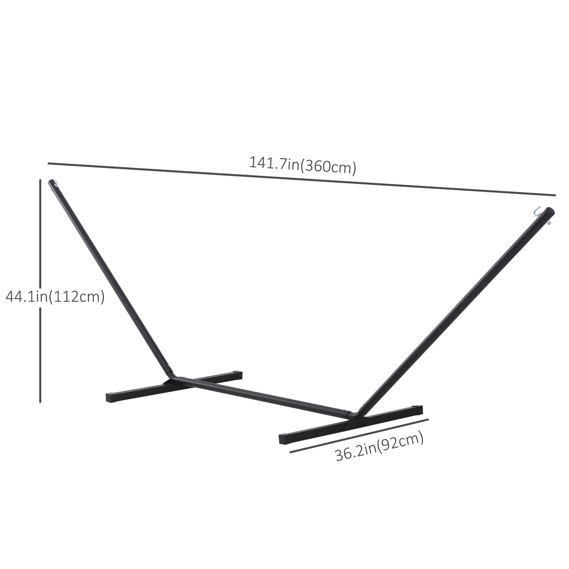 11.8'L Hammock Stand Extra Long Heavy Duty Straight Pole Day Bed Swing Metal Frame Simple Set Up Garden Outdoor Camping Picnic Use Black