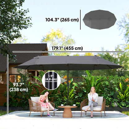 15' Double-Sided Patio Umbrella Parasol Sun Shelter Canopy Shade Grey