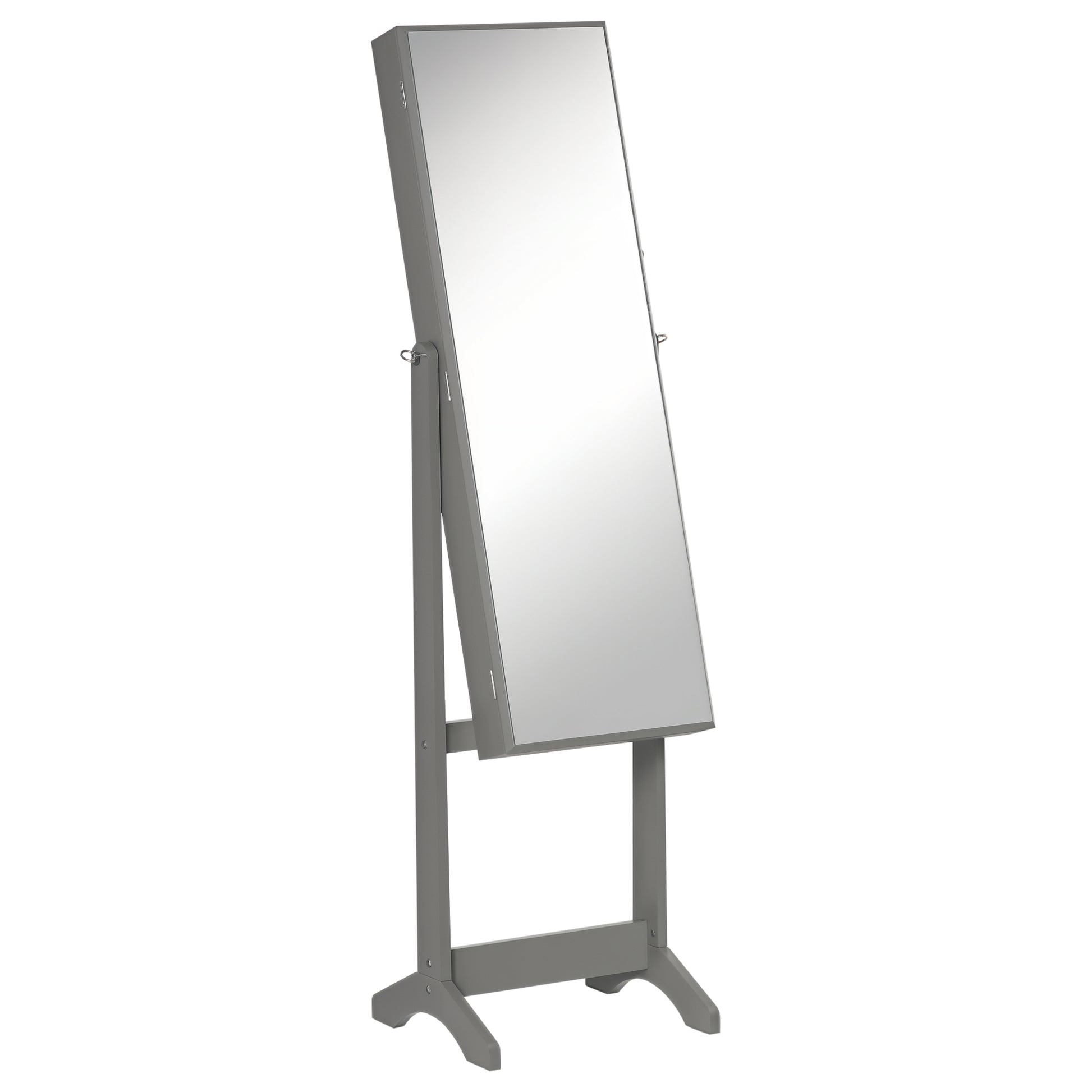 Mirror Jewelry Cabinet Armoire, Lockable Jewelry Organizer with Full-Length Mirror, 3 Angle Adjustable, Grey