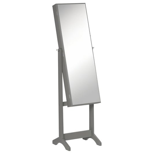 Mirror Jewelry Cabinet Armoire, Lockable Jewelry Organizer with Full-Length Mirror, 3 Angle Adjustable, Grey