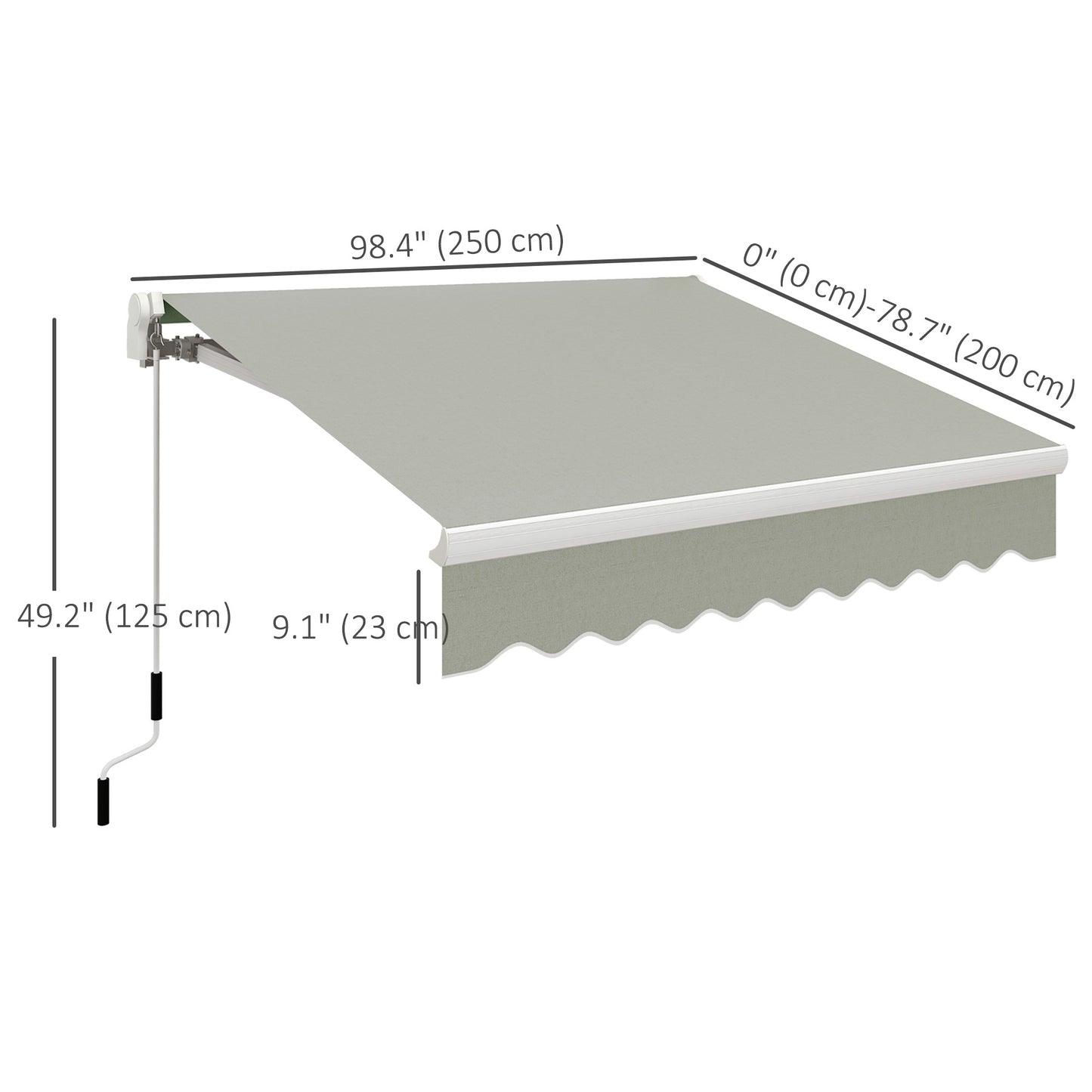 8'x7' Patio Awning Manual Retractable Sun Shade Outdoor Deck Canopy Shelter, Light Grey