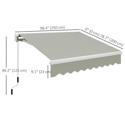 8'x7' Patio Awning Manual Retractable Sun Shade Outdoor Deck Canopy Shelter, Light Grey