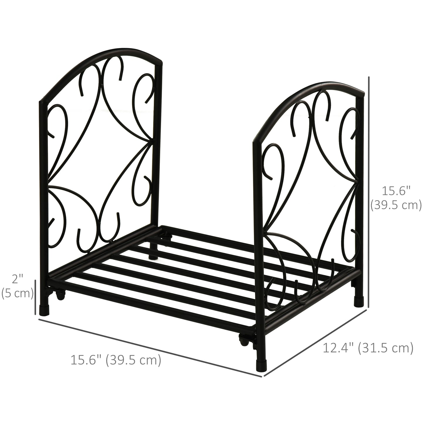 16" Heavy Duty Metal Fireplace Log Holder, Firewood Rack Outdoor for Fireplace Storage, Black