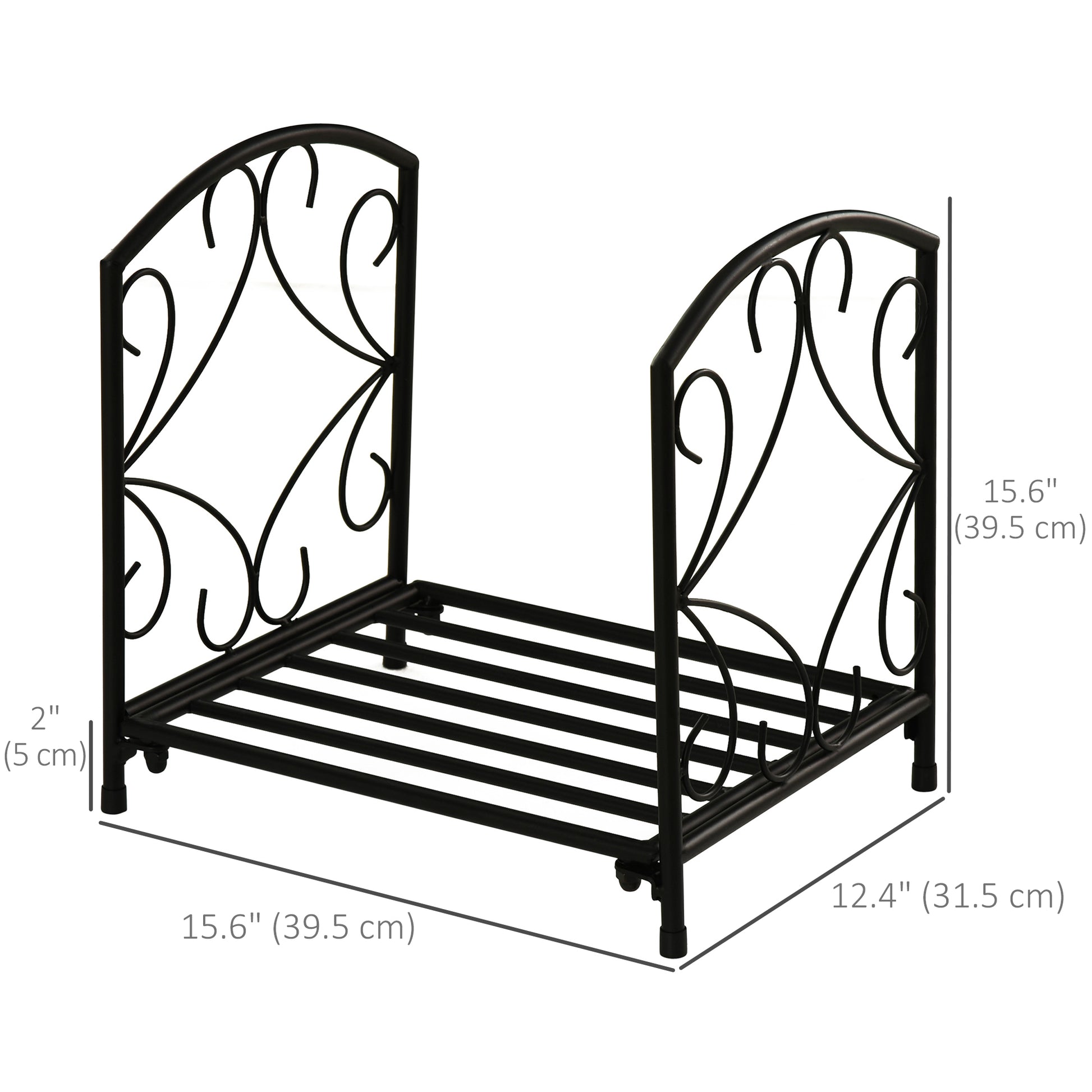 16" Heavy Duty Metal Fireplace Log Holder, Firewood Rack Outdoor for Fireplace Storage, Black