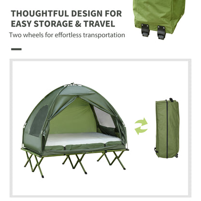 All in 1 Camping Combo Portable Folding Camping Tent Cot Air Mattress w/ Carry Bag and Pump Hiking Shelter Sleeping Bed Dark Green