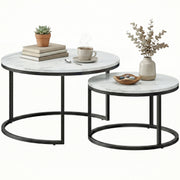 Modern Coffee Table Set of 2, Nesting Side Tables w/ Metal Base for Living Room Bedroom Office Marble White