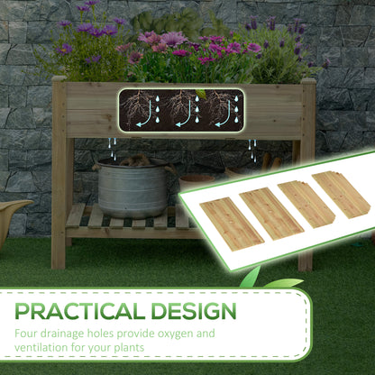 45" x 22" x 33" Raised Garden Bed with Legs and Storage Shelf, Wooden Elevated Planter Box with Drainage Holes for Backyard Patio Balcony, Light Green