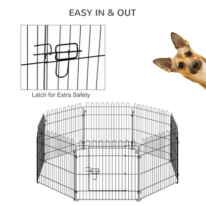 24inch 8-Panel Dog Playpen Octagon Pet Exercise Playpen Crate Foldable Dog Cage Pen Puppy Kennel, Black