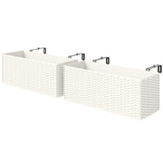2 Pack 20 Inch Hanging Flower Pots, Railing Planter Box for Fence, Garden, Rattan Look, White