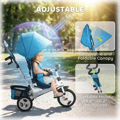 Qaba 6 in 1 Tricycle for Toddler 1-5 Years with Parent-Push Handle, Blue