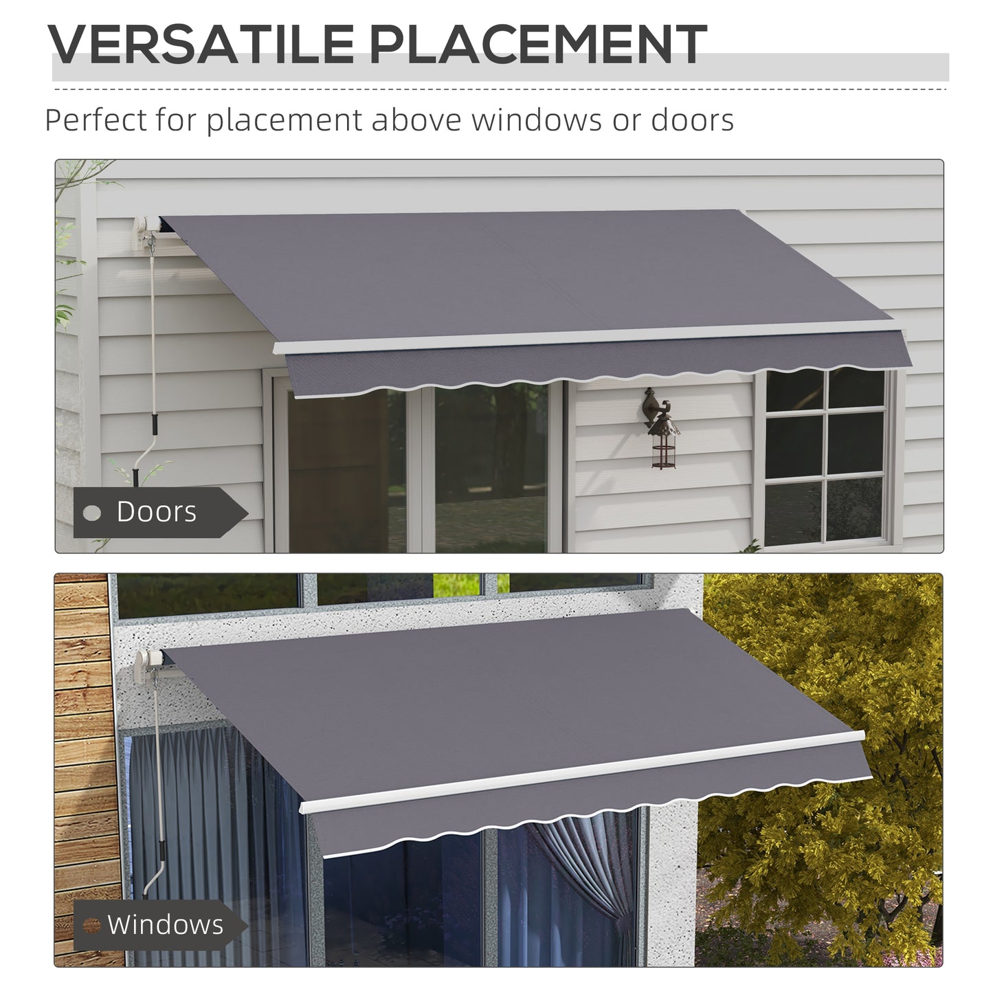 12' x 10' Manual Retractable Awning Outdoor Sunshade Shelter with Adjustable & Versatile Design, Dark Grey
