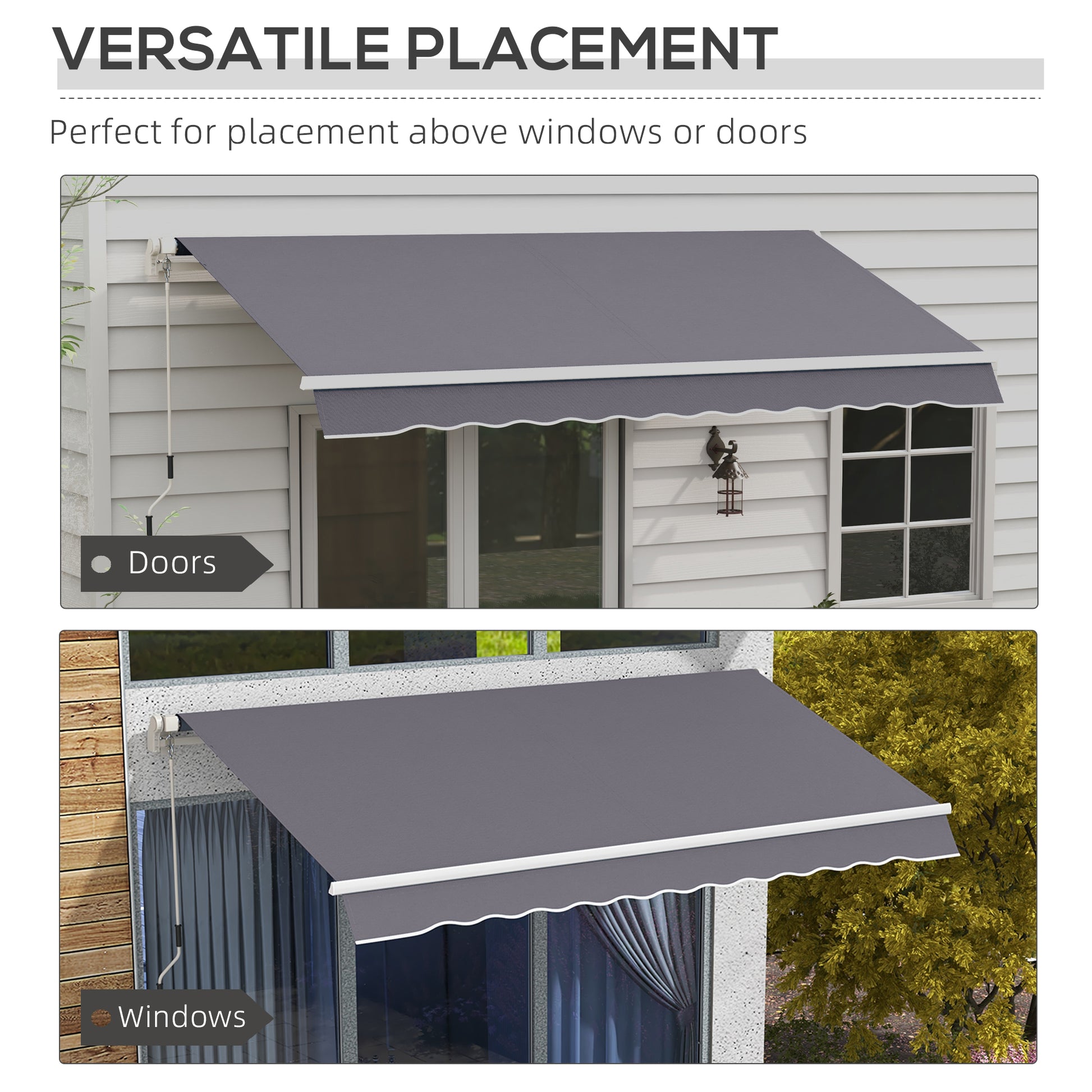 12' x 10' Manual Retractable Awning Outdoor Sunshade Shelter with Adjustable & Versatile Design, Dark Grey