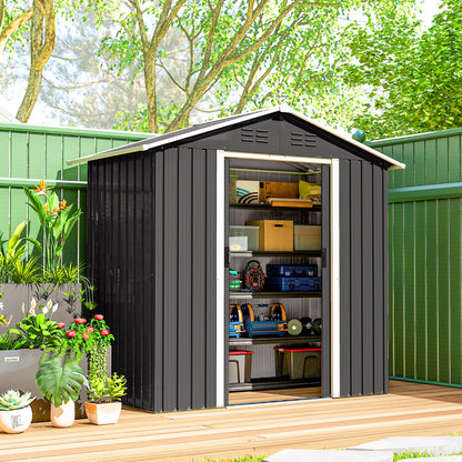6.5x3.5ft Metal Garden Storage Shed for Outdoor Tool Storage with Double Sliding Doors and Vents, Dark Grey
