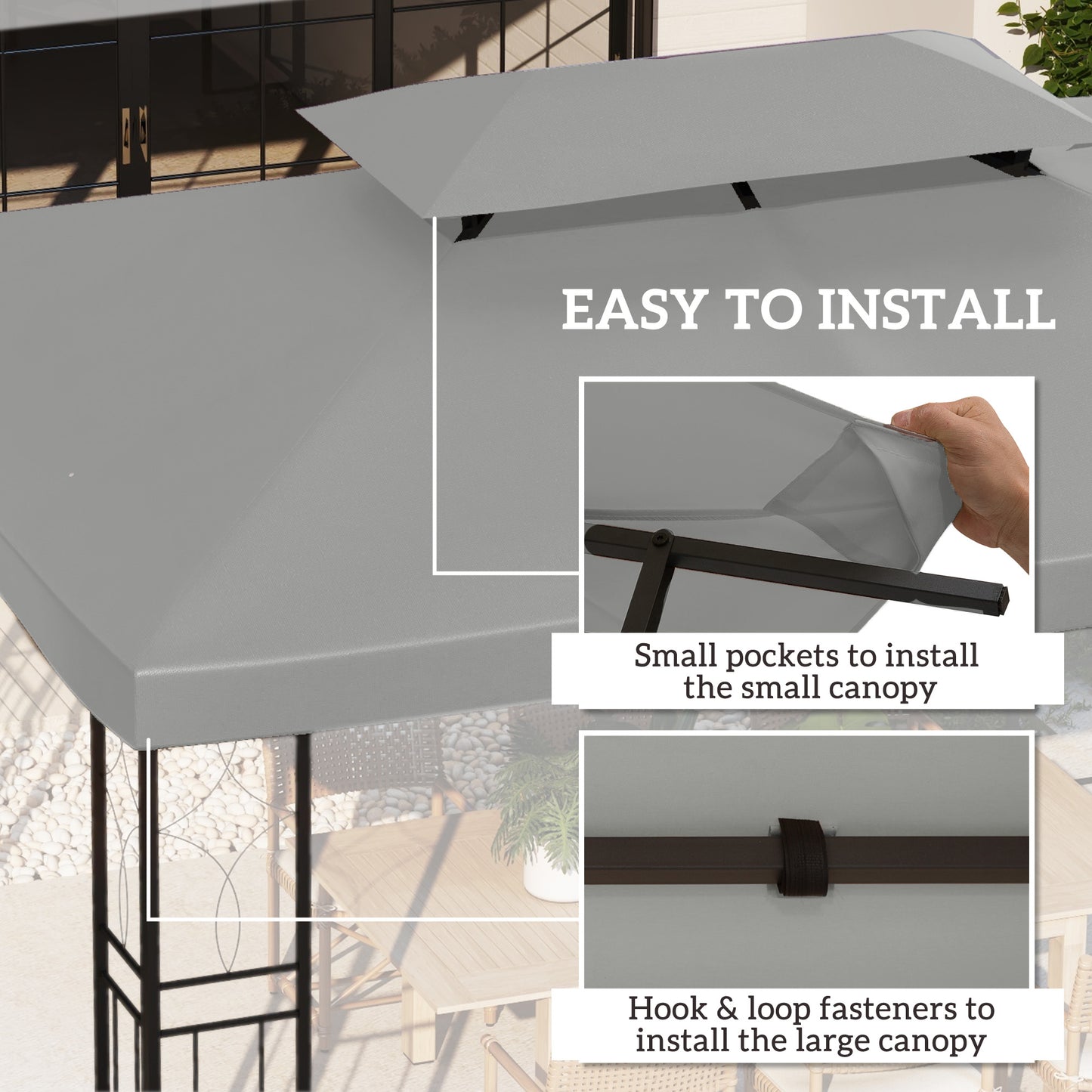 13' x 10' Gazebo Replacement Canopy 2 Tier Top UV Cover Pavilion Garden Patio Outdoor, Light Grey (TOP ONLY)
