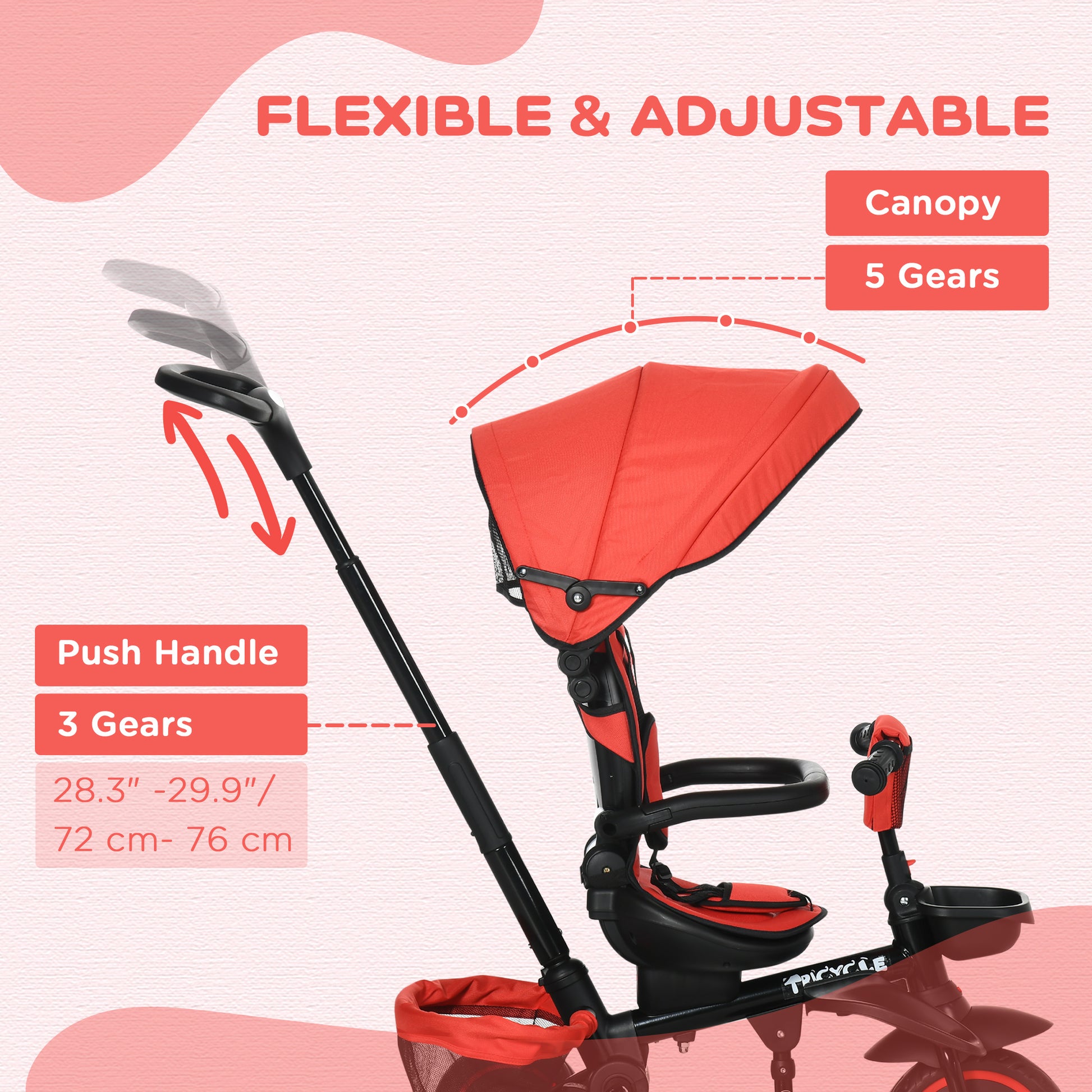 Aosom Tricycle for Toddler 6-in-1 Kids Trike, Foldable Converts Stroller to Baby Push Bike, Adjustable Backrest with Detachable Guardrail & Handle, Brake for 1-4 Years Old, Red
