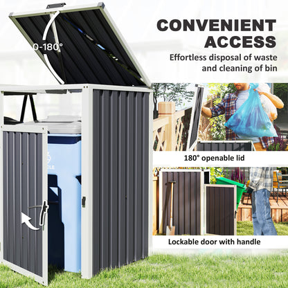 Double Garbage Bin Shed, Lockable Outdoor Storage Shed with Openable Lid, Galvanized Frame for Garden Patio, Dark Grey