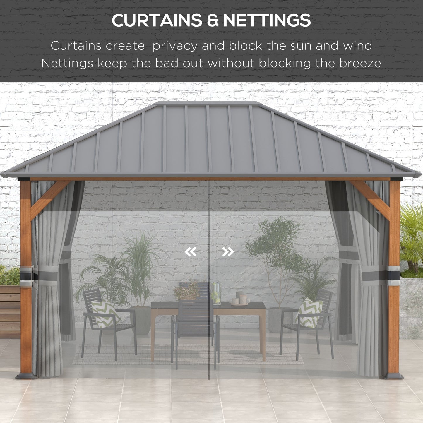 13' x 10' Hardtop Gazebo with Netting Sidewalls and Curtains, Galvanized Steel Outdoor Gazebo Canopy for Garden