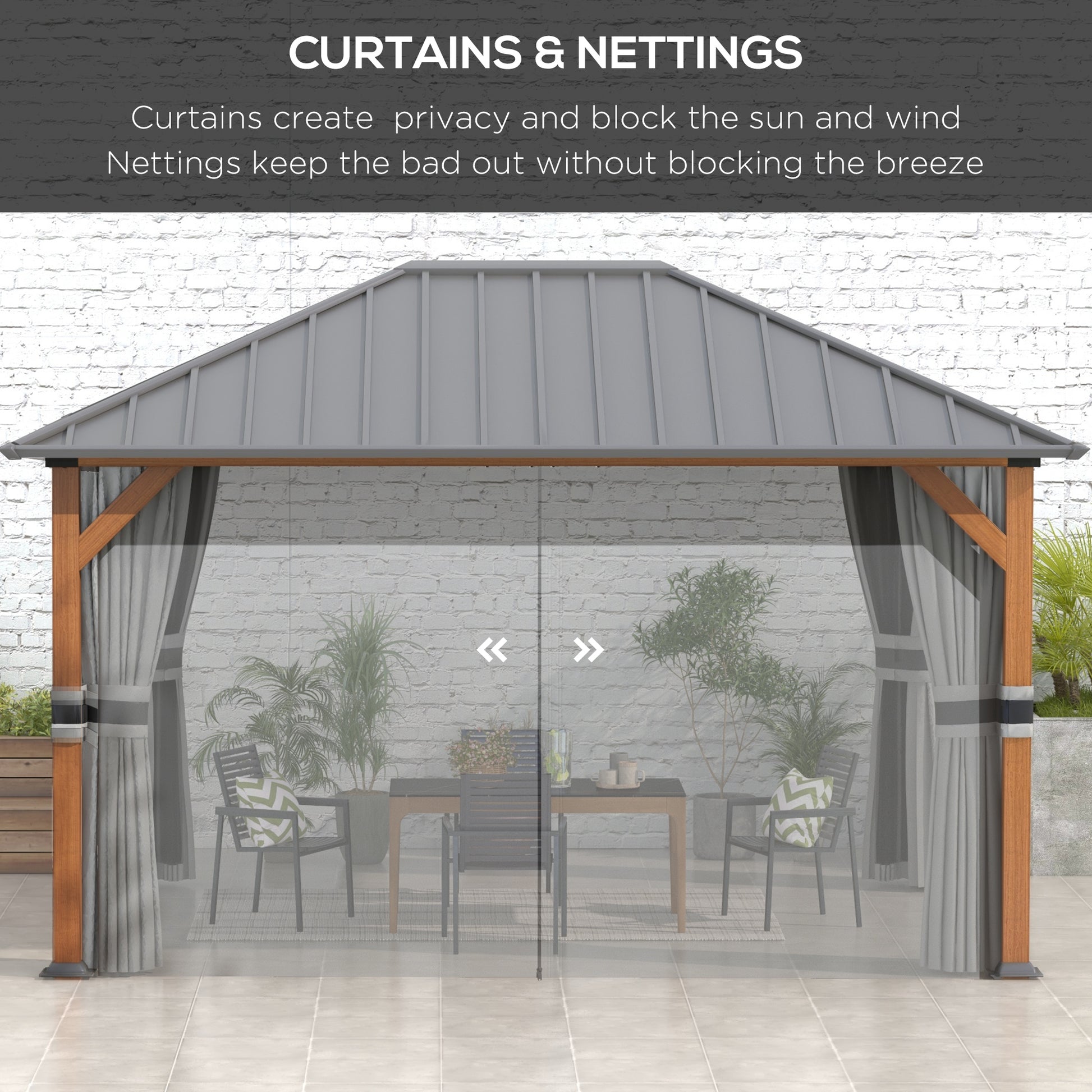 13' x 10' Hardtop Gazebo with Netting Sidewalls and Curtains, Galvanized Steel Outdoor Gazebo Canopy for Garden