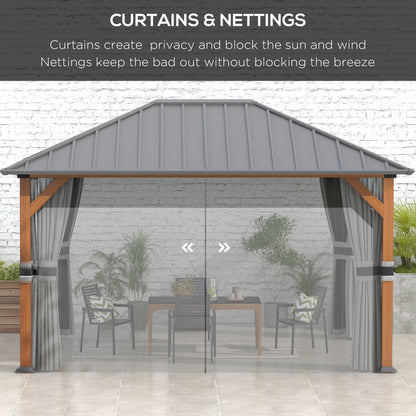 13' x 10' Hardtop Gazebo with Netting Sidewalls and Curtains, Galvanized Steel Outdoor Gazebo Canopy for Garden