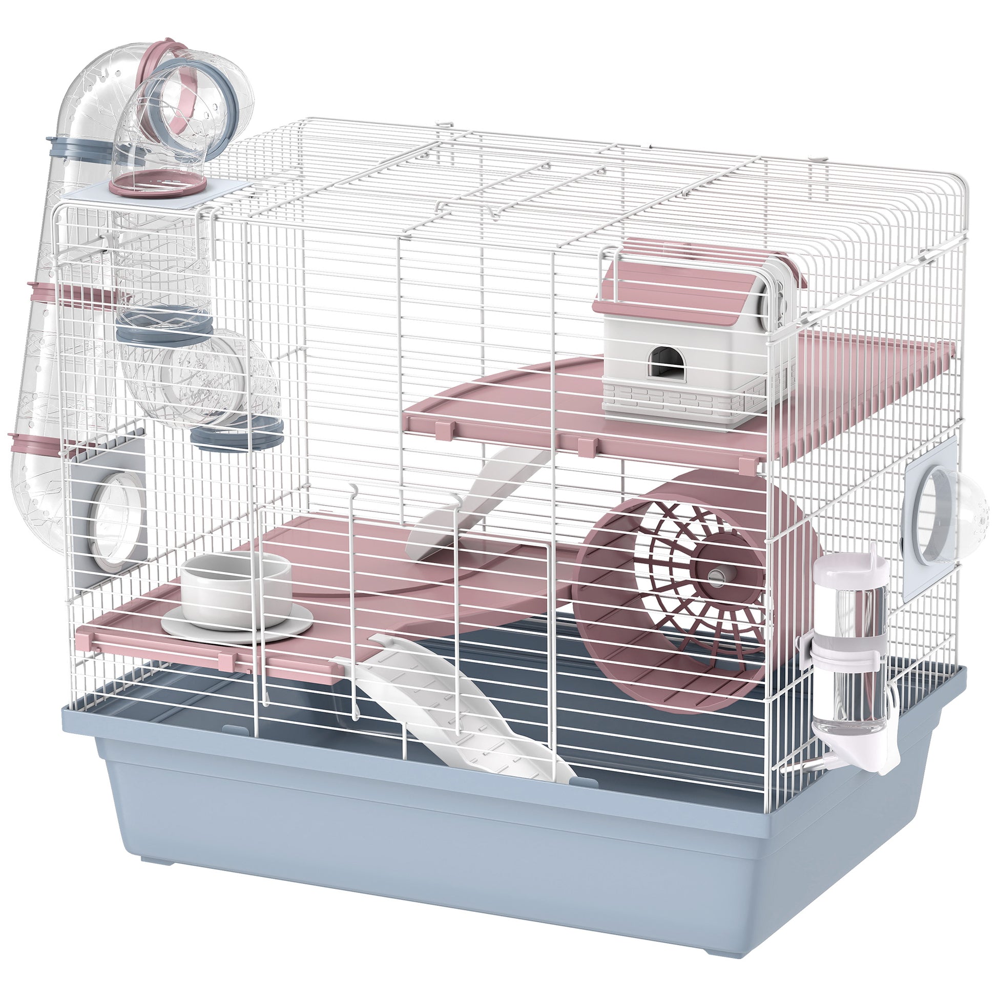 Hamster Cage, 3-Tier Small Animal Cage with Excerise Wheel, Food Bowl, Water Bottle, House, Tunnels, Ramps