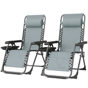 Zero Gravity Chair Set of 2, Folding Reclining Outdoor Lounge Chair with Cup Holder, Headrest, Light Grey