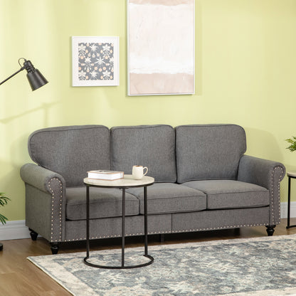 3-Seater Sofa Couch, 81" Modern Upholstered Linen Fabric Sofa with Rubberwood Legs, Nailhead Trim and Rolled Arms for Living Room, Bedroom and Apartment, Grey