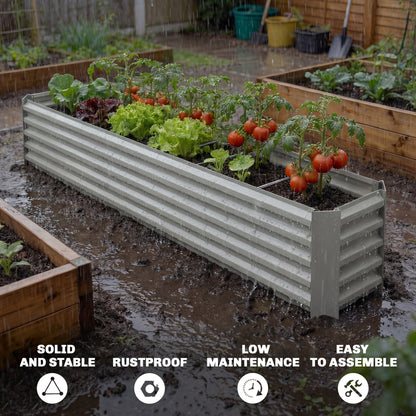 8 x 1.3 x 1.5ft Galvanized Raised Garden Bed, Reinforced Outdoor Planter Box with Open Bottom, Light Grey