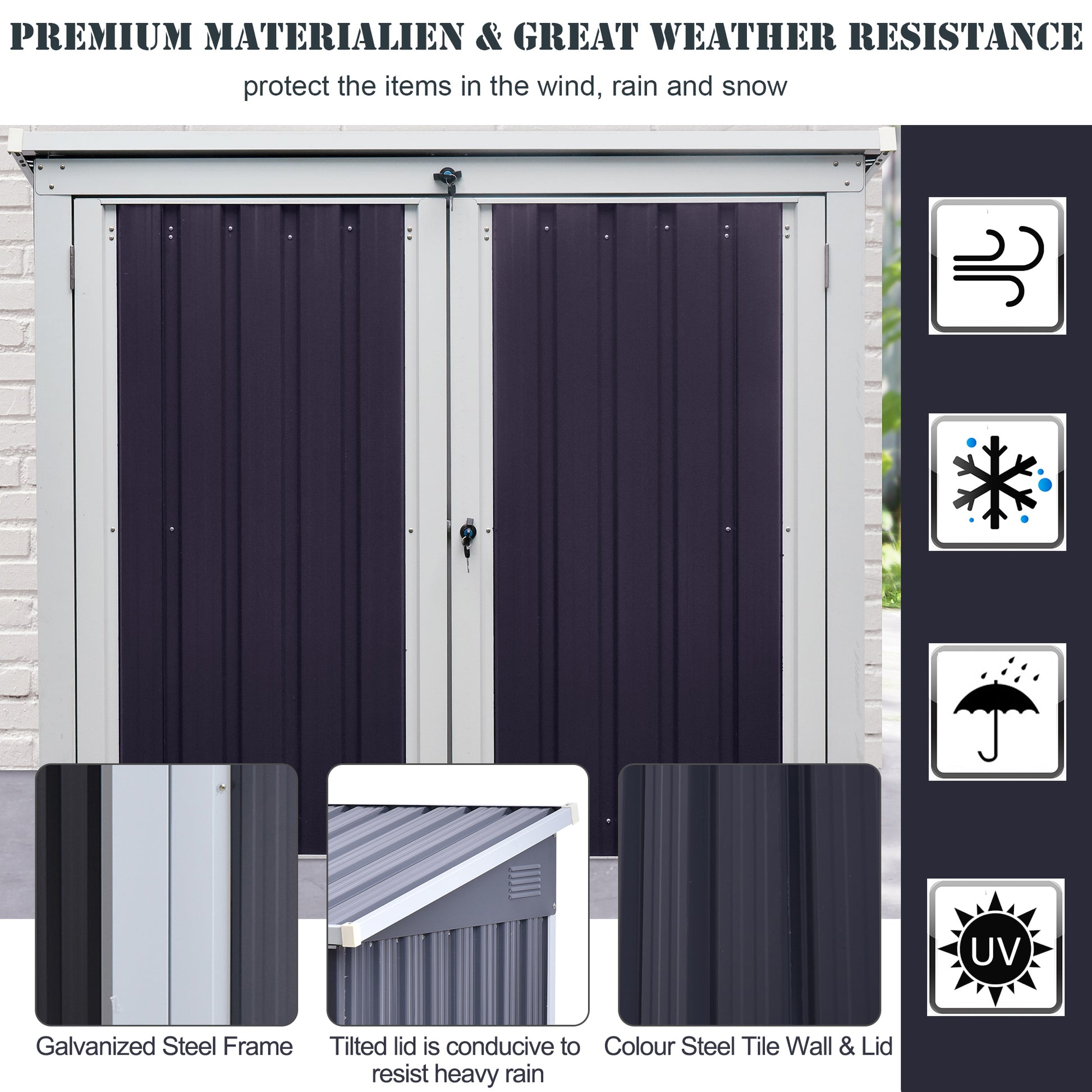 5ft x 3ft Outdoor Garbage Bin Storage Shed with Lockable Doors and Lid, Outside Storage Shed for Trash Can, Black