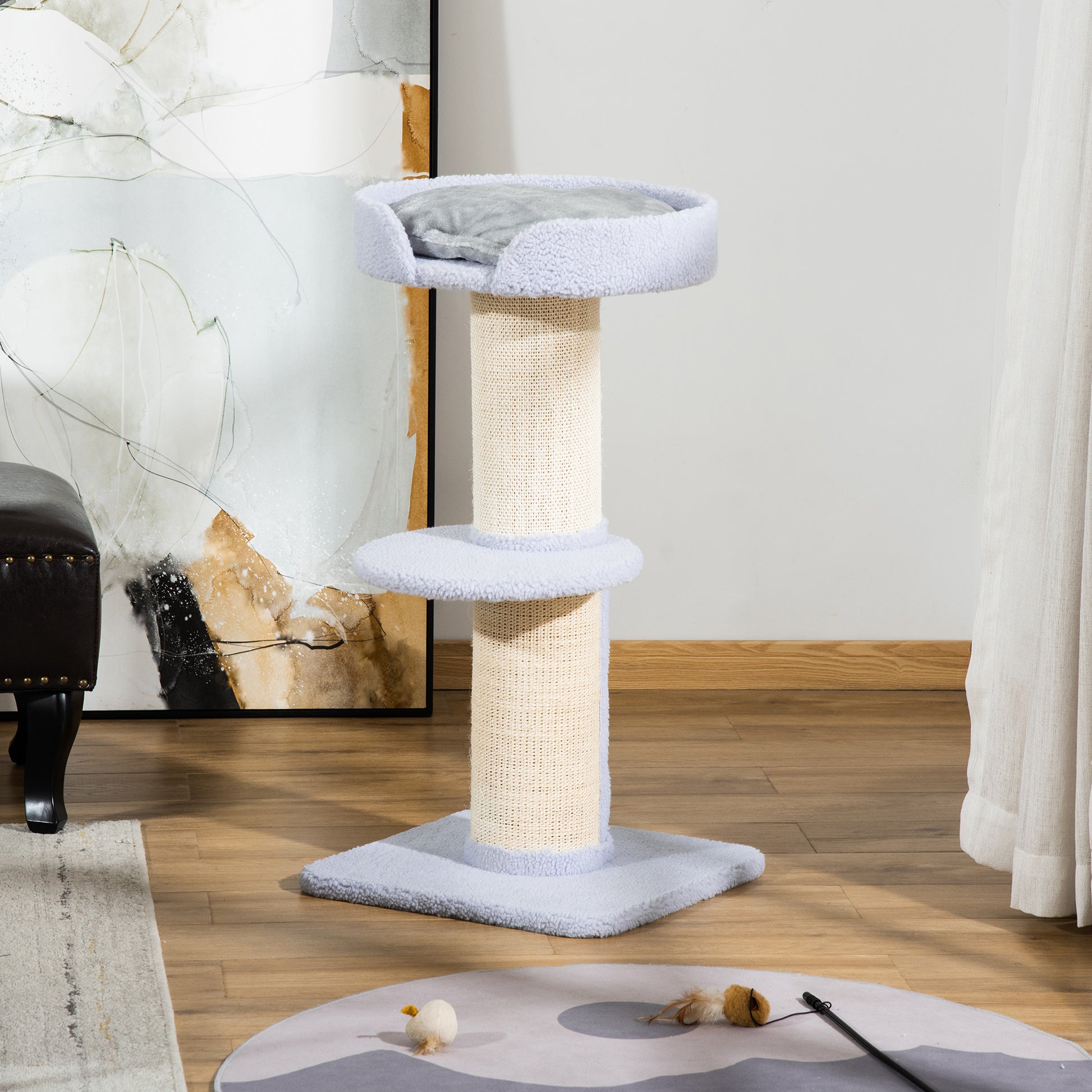Cat Tree Kitty Tower with Sisal Mat Scratching Post, Cat Bed, Cushion, Perch, 18" x 18" x 36", Light Blue