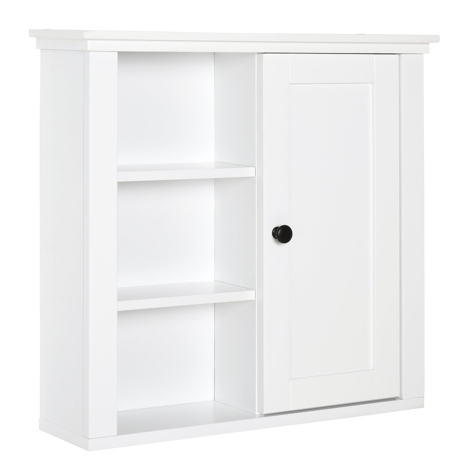 Bathroom Wall Cabinet, Wall Mounted Medicine Cabinet with 3 Open Shelves and Storage Cupboard for Laundry Room, White