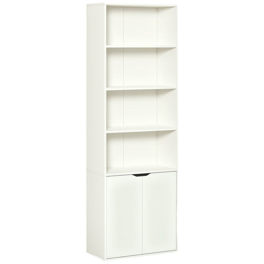 4-Tier Open Bookshelf with Doors Modern Home Office Bookcase Storage Cabinet for Living Room Bathroom Study, White