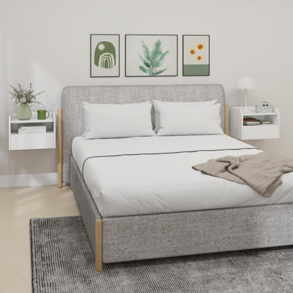 Wall Mounted Bedside Table, Set of 2 Floating Nightstand with Charging Station, Drawer and Open Shelf for Bedroom, White