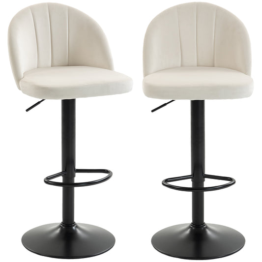 Bar Stools Set of 2, Swivel Counter Height Barstools with Footrest, Cream White