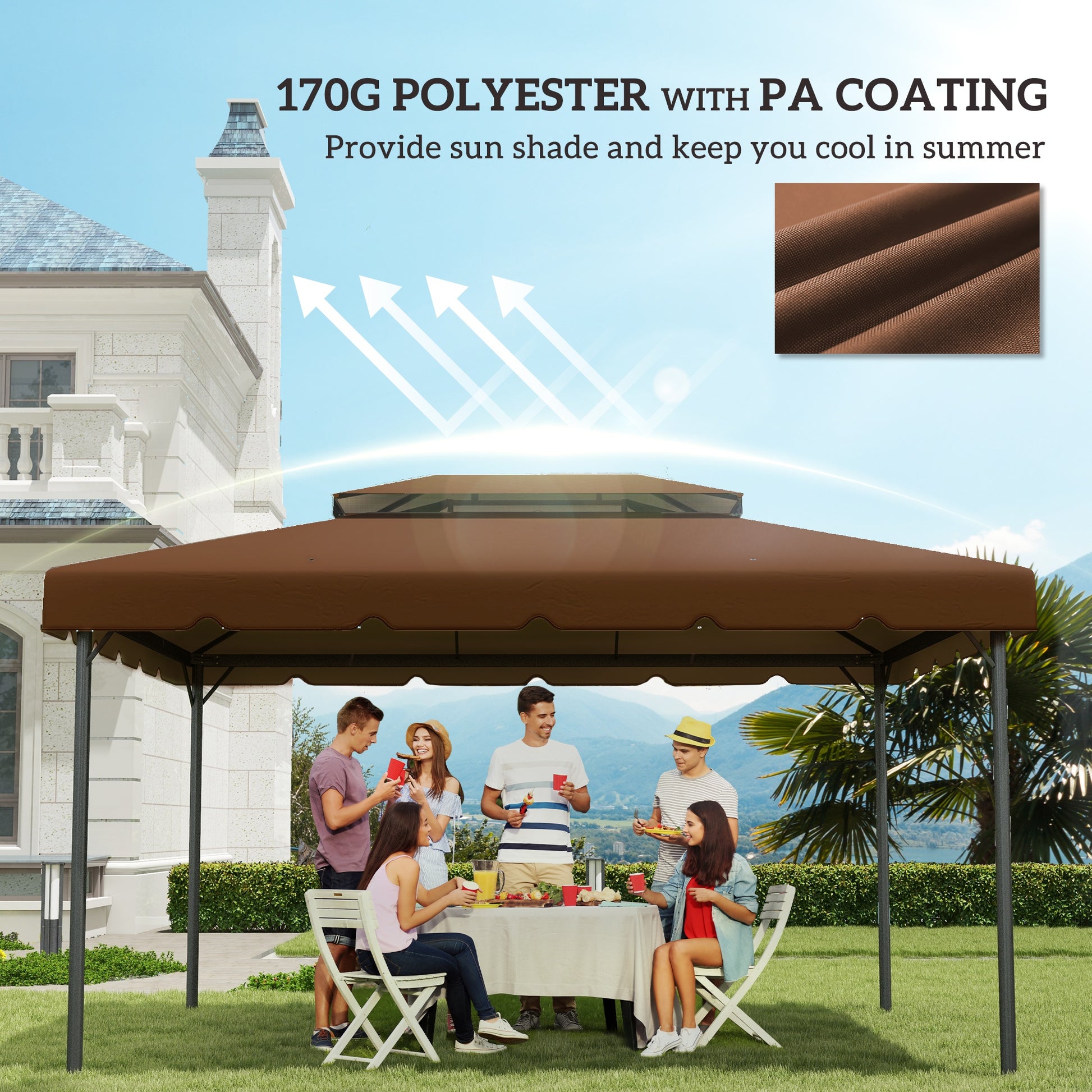 13' x 10' Gazebo Replacement Canopy, Gazebo Top Cover with Double Vented Roof for Garden Patio(TOP ONLY), Coffee