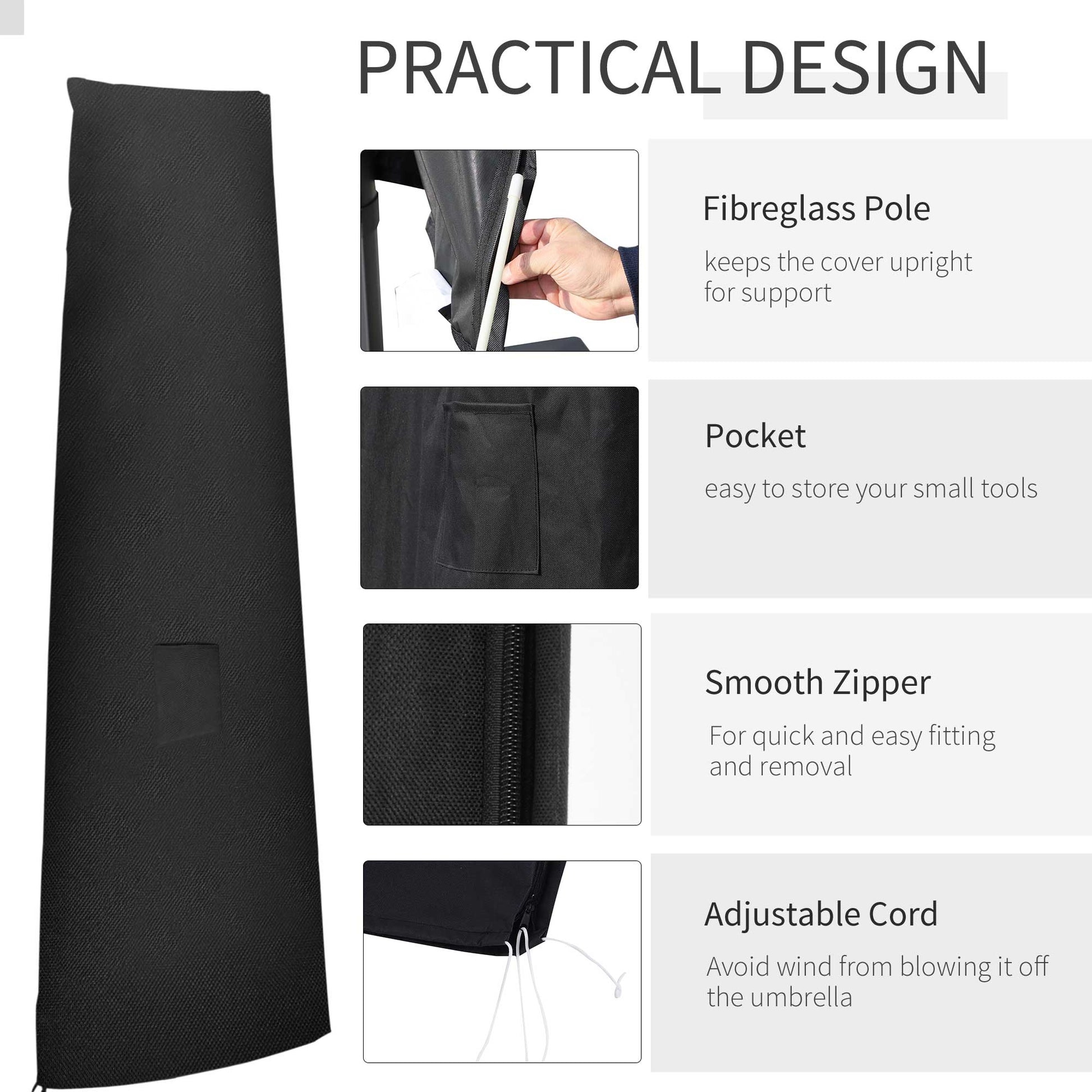 Outdoor Large Umbrella Cover Patio Cantilever Banana Parasol Protector Weather Resistant Black
